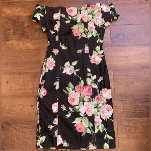 Coquette Vintage Black w/Pink Floral Off-Shoulder Cotton Dress x Expo Women’s 10